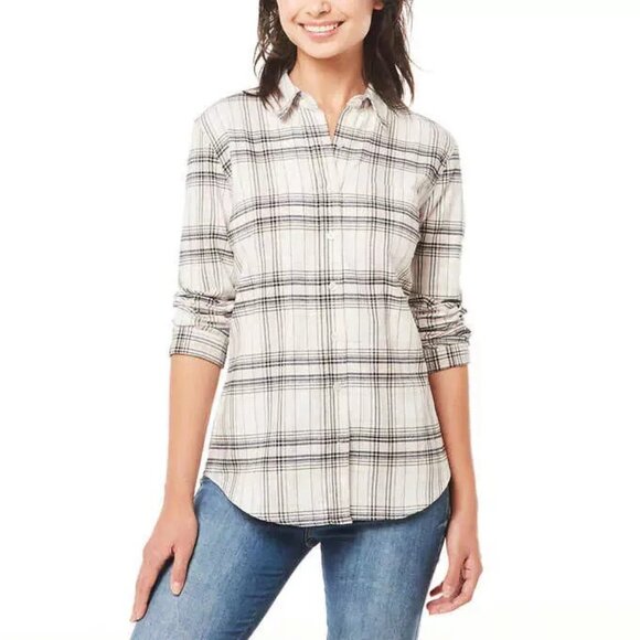 Weatherproof Vintage Ladies' Long-Sleeve Flannel Shirt Button Front Plaid. Black - Picture 2 of 5
